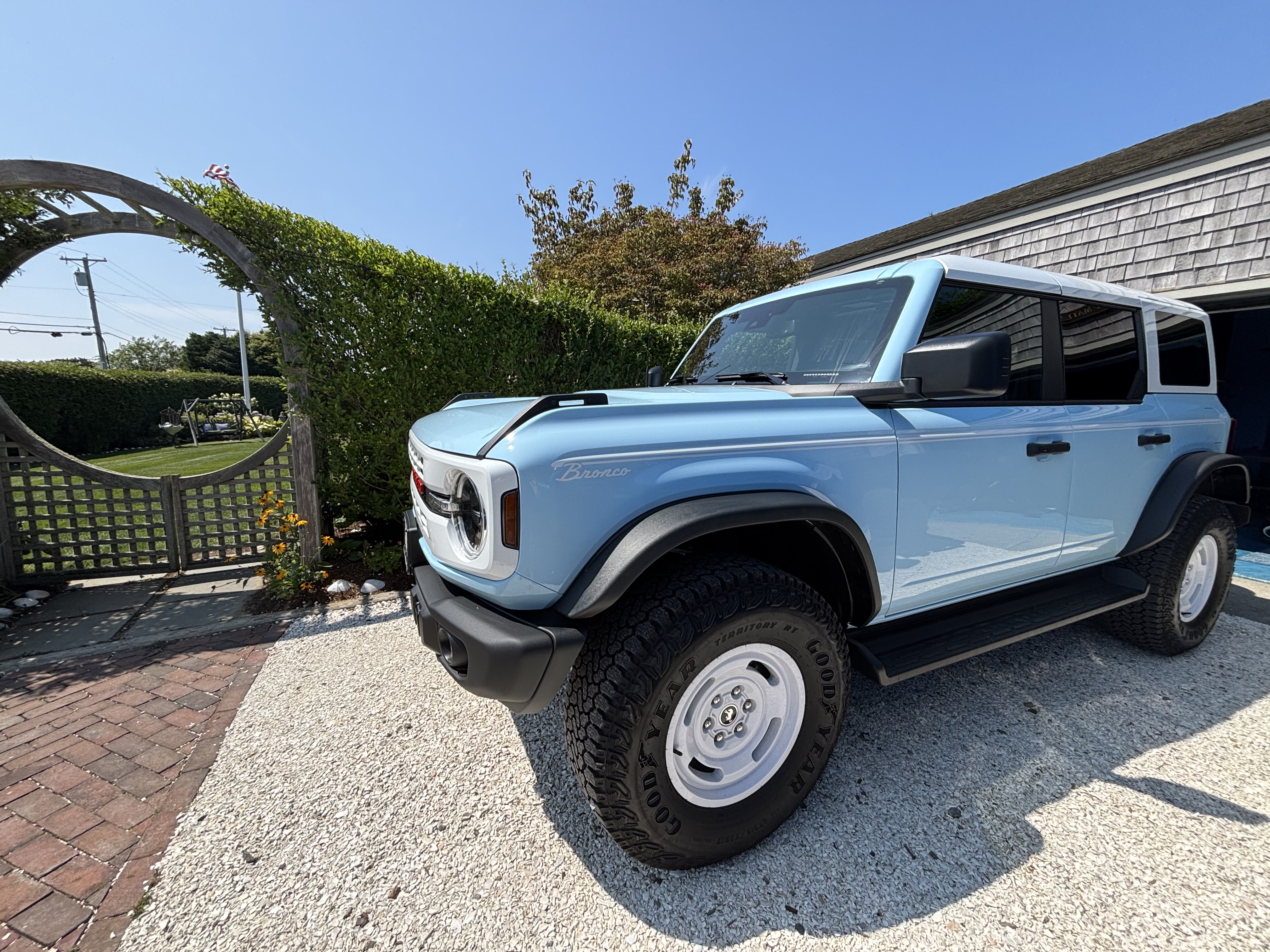 Ford Bronco side profile on brick driveway