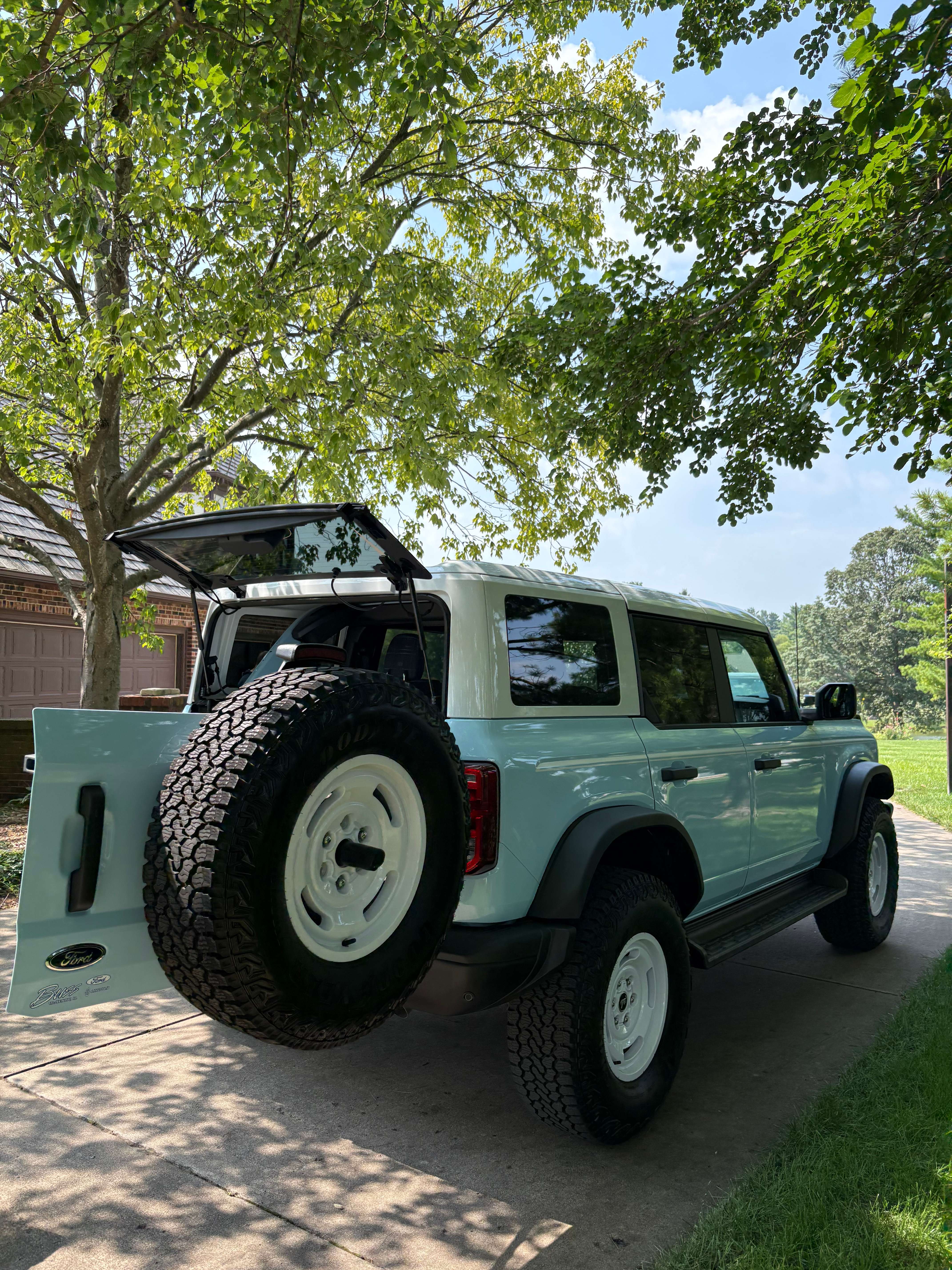 Ford Bronco rear view with tailgate open